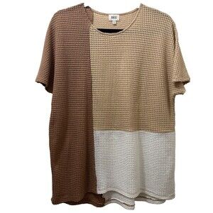 2/$30 BKE Color Block Waffle Knit Shirt Size S Tan Oversized Neutral Boho Boxy